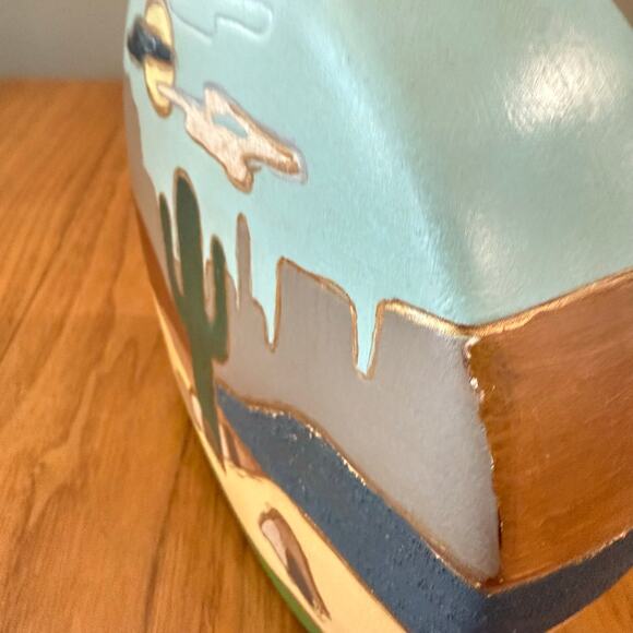 Vintage Handmade Southwest Pottery Vase Desert Cactus Adobe House Mountains 1993 - Picture 4 of 10